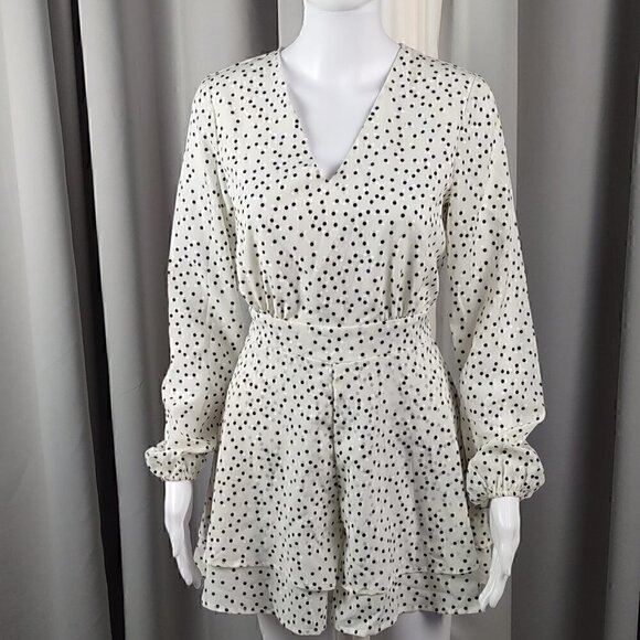 Zaful Black & White Spotted Belted Peplum Ruffle Bottom Romper Size 4 NWT - Picture 1 of 13